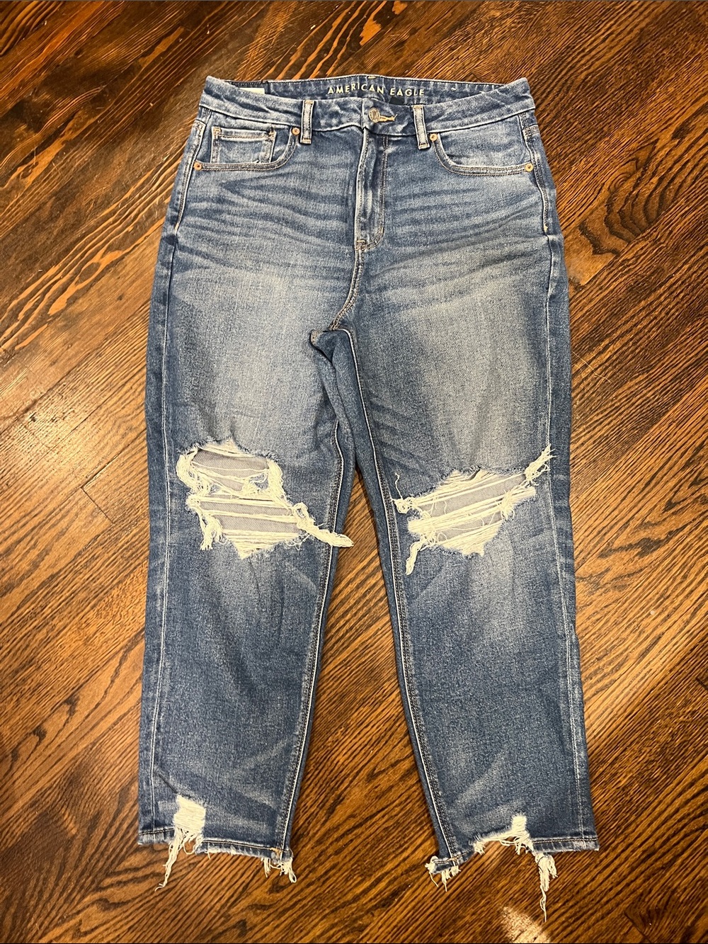American Eagle Outfitters Medium Blue Distressed Mom Jeans